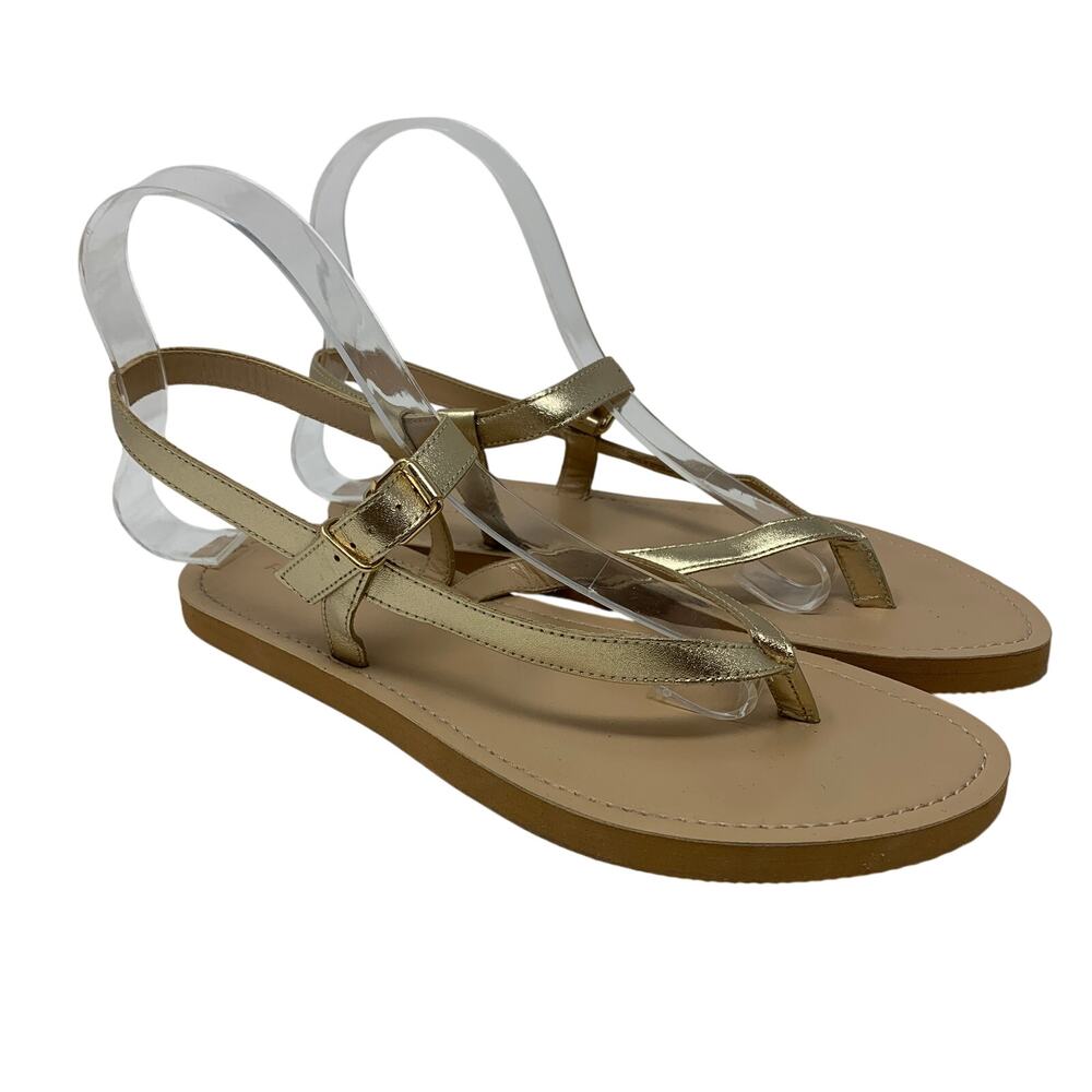 Anthropologie Pilcro Ankle Strap Thong Sandals Womens Size 37 US 7 Gold Metallic